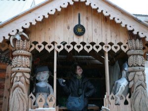 Jessica "Annabel" Lee at a children's play area in the wooden estate at Olkhon.