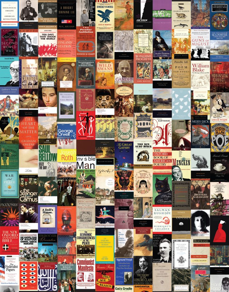 Photo collage of 150 high recommended books.