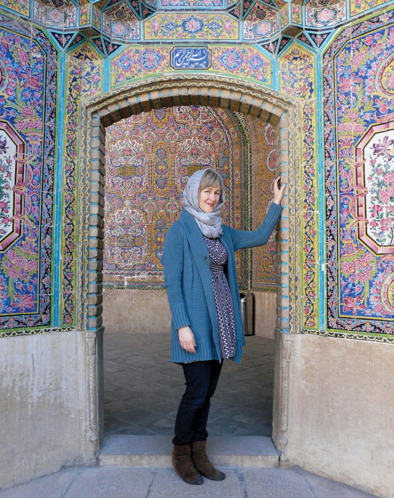 Stephennie Mulder at the mosque of Nasir al-Mulk in Shiraz, Iran.