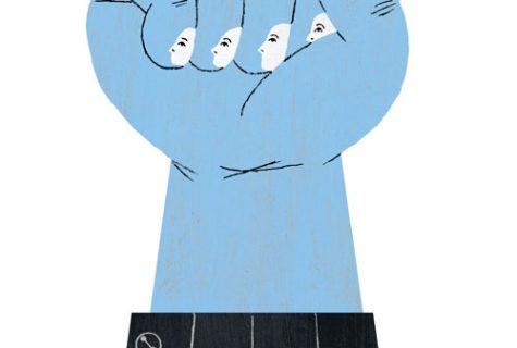 digial drawing of a blue hand holding up a fist