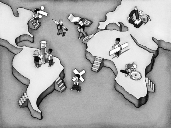 digital black and white art of the world map