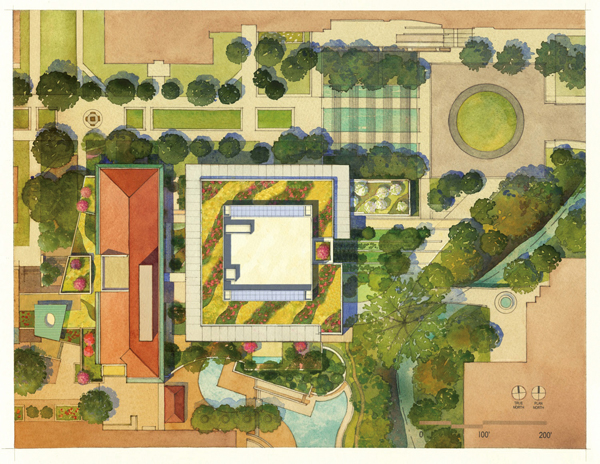 Aerial view of new College of Liberal Arts building, East Mall. Conceptual drawings courtesy of Overland Partners