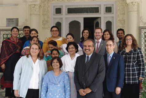 Front row (left to right), Kathryn Schalow, U.S. Embassy; Samina Amin Qadir, vice chancellor, FJWU; Kamran Asdar Ali, director of the South Asia Institute. Photo courtesy of U.S. Embassy of Pakistan.
