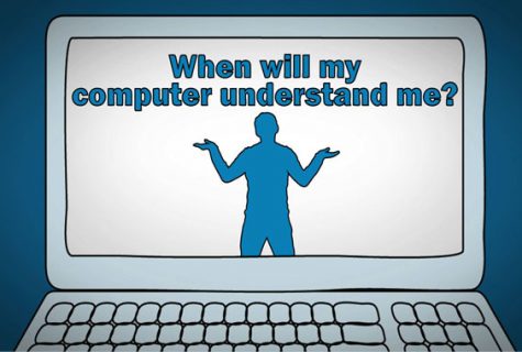 Blue man in computer asking "When will my computer understand me"