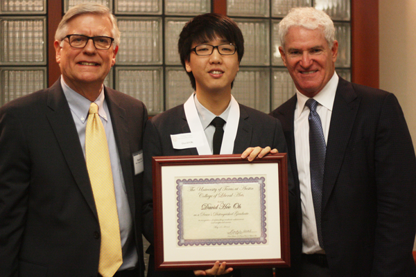 David Oh is a senior majoring in economics, mathematics, sociology, and international relations and global studies. Currently, David is completing his honors thesis in economics while working as supplemental instruction leader and undergraduate assistant for two separate introductory microeconomics classes. His hobbies include studying theology and playing board games.