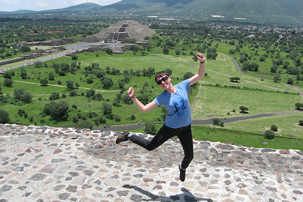 Flanagan at the top of a pyramid in Teotihuacan.