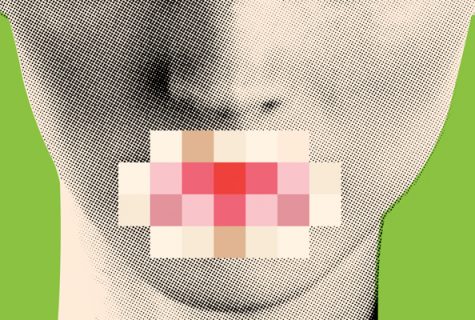 Illustration of face with mouth pixelated out.