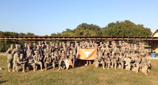 Texas Army ROTC cadets at Camp Mabry after a lab tactical exercise.