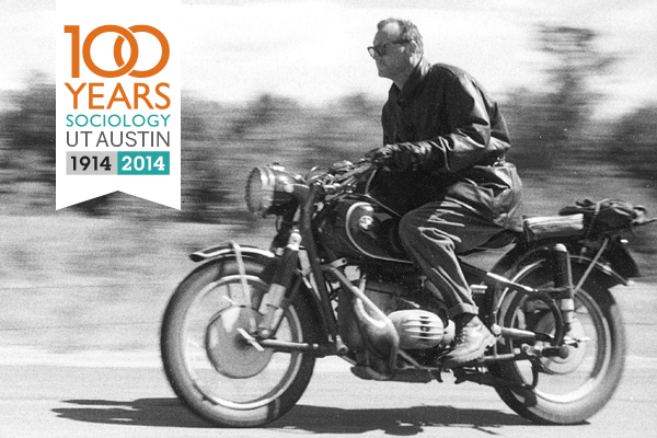 C. Wright Mills on BMW motorcycle, 1958
