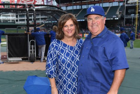 Photo of Sherri and Bobby Patton Jr. at Globe Life Park in Arlington, Texas.