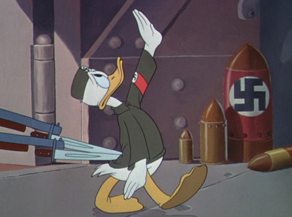 Donald Duck wearing a Nazi uniform in the film Der Fuehrer's Face.