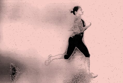 Running woman slowly decaying through a photocopy technique.