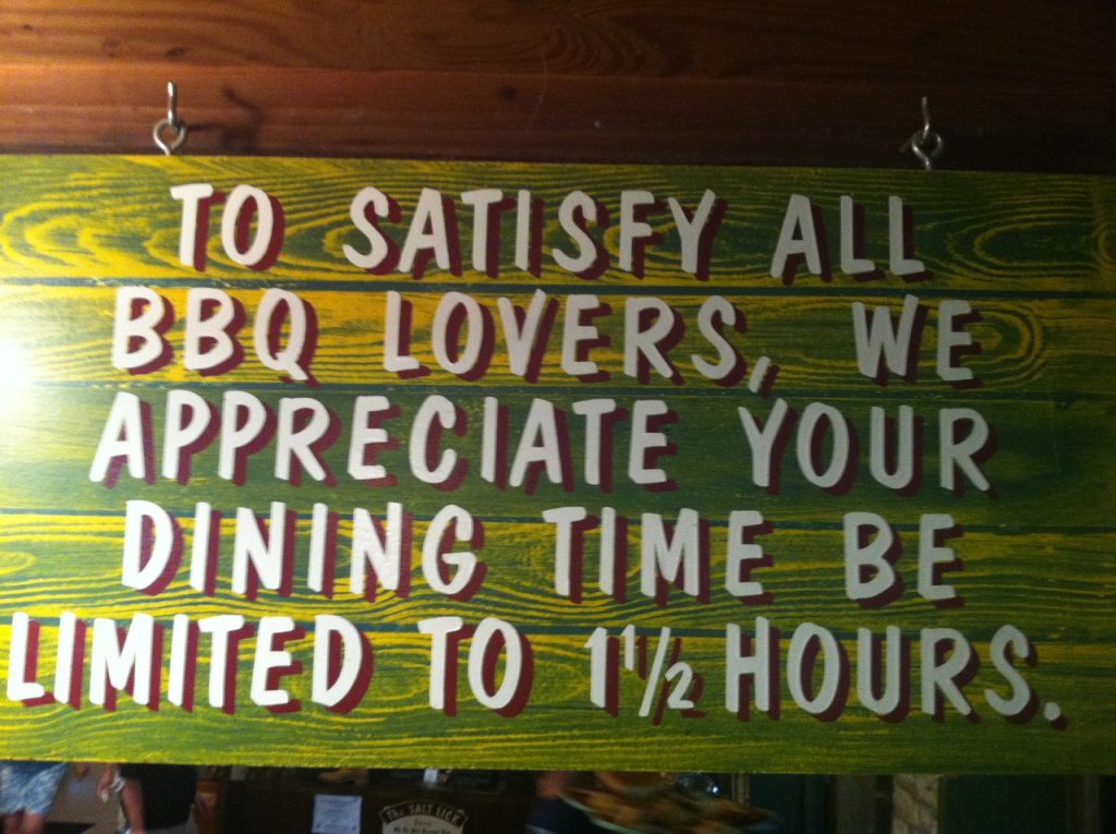 Salt Lick sign with one and a half hour  dining time limit. 