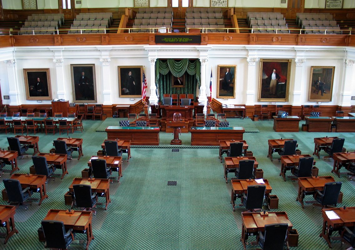 Empty Texas Senate Chambers.